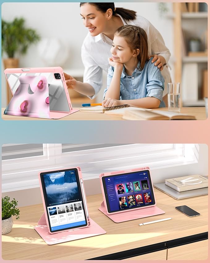 Uppuppy for iPad Pro 12.9 Case Folio Cover with Pencil Holder Kids Girls Women Cute Kawaii Girly Pretty Dog Design Rotating Stand for Apple iPad Pro 12.9 Inch Cases 2022/2021/2020/2018
