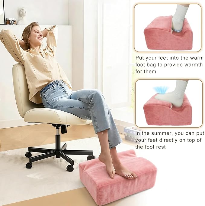 Foot Rest for Under Desk At Work,Ergonomically Designed Home Footrest with Warm Feet Pocket,Comfort Foam Foot Stool Used As A Foot Or Leg Elevator Under Desks,Office Chairs & Sofas or Couch - Pink