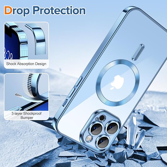 Hython Magnetic Clear for iPhone 13 Pro Max Case with Camera Lens Protector [Compatible with MagSafe] Plating Edge Slim Soft TPU Cover Protective Phone Case for iPhone 13 Pro Max 6.7", Light Blue