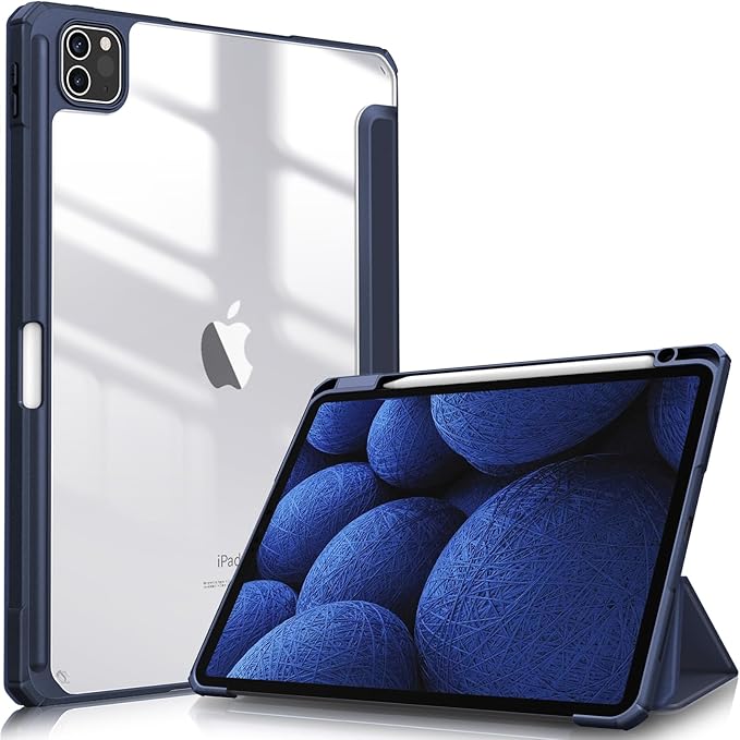 Fintie Hybrid Slim Case for iPad Pro 11-inch (4th / 3rd Generation) 2022/2021 - [Built-in Pencil Holder] Shockproof Cover w/Clear Transparent Back Shell, Also Fit iPad Pro 11" 2nd Gen, Navy