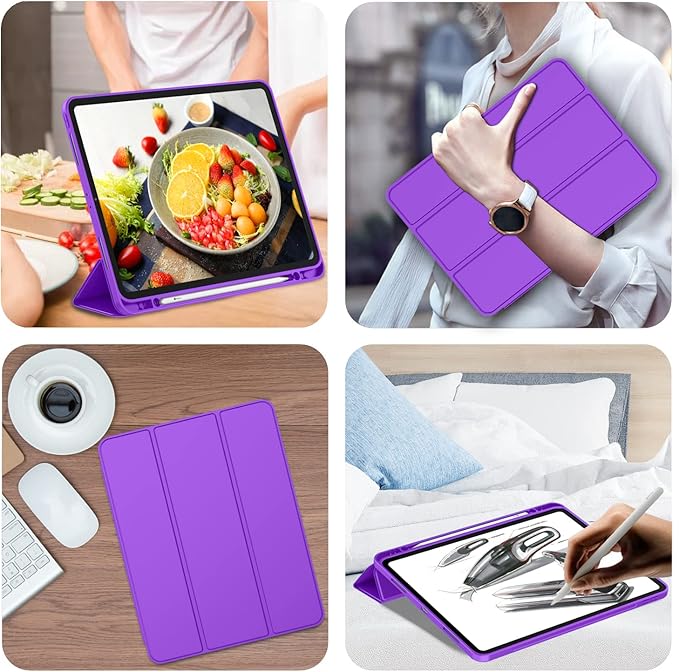 iMieet Case for iPad Pro 11 Inch (M5) 2025 /(M4) 2024 5th Gen, Trifold Stand Smart Cover with Pencil Holder and Soft TPU Back, Auto Wake/Sleep (Grape Purple)