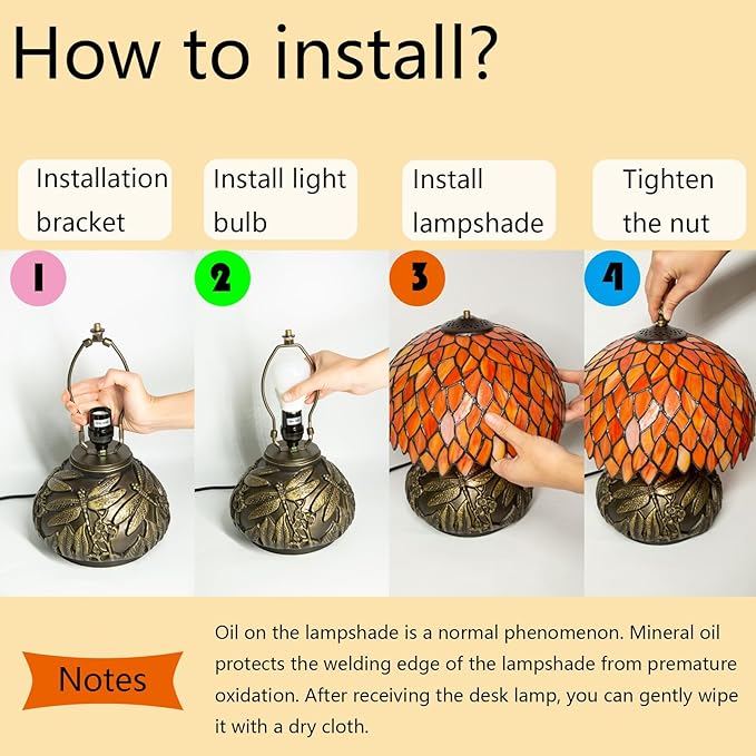 Tiffany Table Lamp Orange Wisteria Style Stained Glass Lamp for Bedside,Bedroom,Living Room,12 Inch Small Vintage Mushroom Desk Lights Included E26 LED with Remote Control(Autumn Leaves)