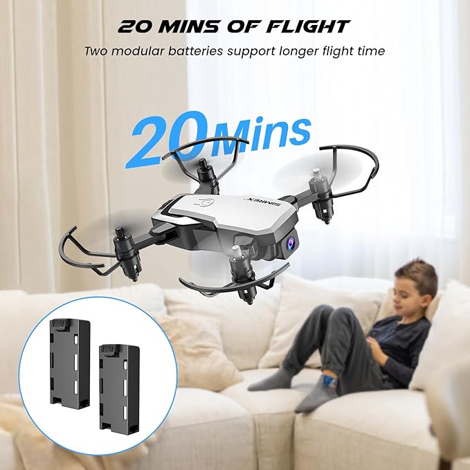 SIMREX Mini Drone with 720P Camera for Kids & Beginners - Foldable RC Quadcopter, Optical Flow Positioning, Altitude Hold, 3D Flip, 2 Batteries 20Min Flight, Safe & Easy Indoor Outdoor Flying Toy Gift (New White)