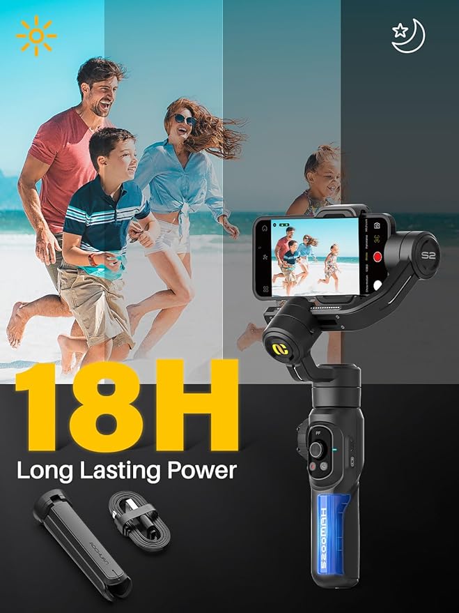Professional Gimbal Stabilizer for Smartphone,Built-in 18CM Extension Rod and Powerful Fill Light,360°Inception,Face&Object Tracking Stabilizer,3-Axis Gimbal for iPhone& Android
