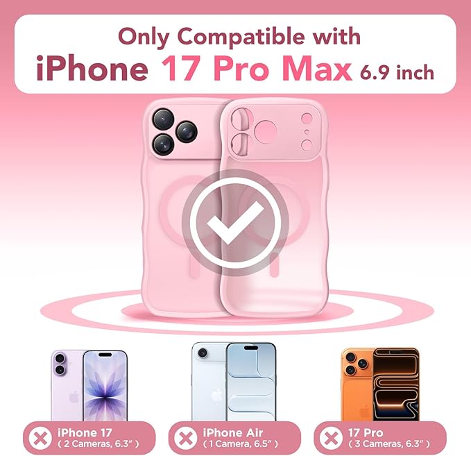CAPRARO Magnetic for iPhone 17 Pro Max Case for Women Girls, Upgraded [Full Camera Protection] [Compatible with MagSafe] Cute Wave Translucent Matte Phone Case for iPhone 17 Pro Max, Peach Pink