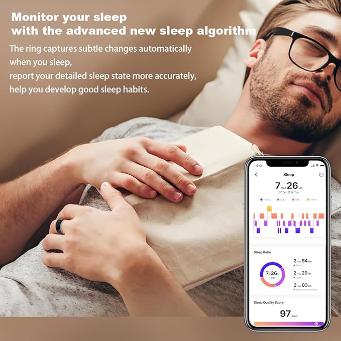 Smart Health Ring for Women Men Fitness Tracker with Heart Rate, Blood Oxygen, HRV, Sleep Monitoring, Step Counting, IP68 for iPhone and Android, No Subscription Fee (Silver, 9#)