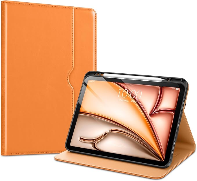 VIKESI Case for iPad Air 13 inch (M4) 2026 / (M3) 2025 / (M2) 2024,Premium Leather Folio,Apple Pencil Holder,Auto Sleep/Wake,Stand Cover - Orange