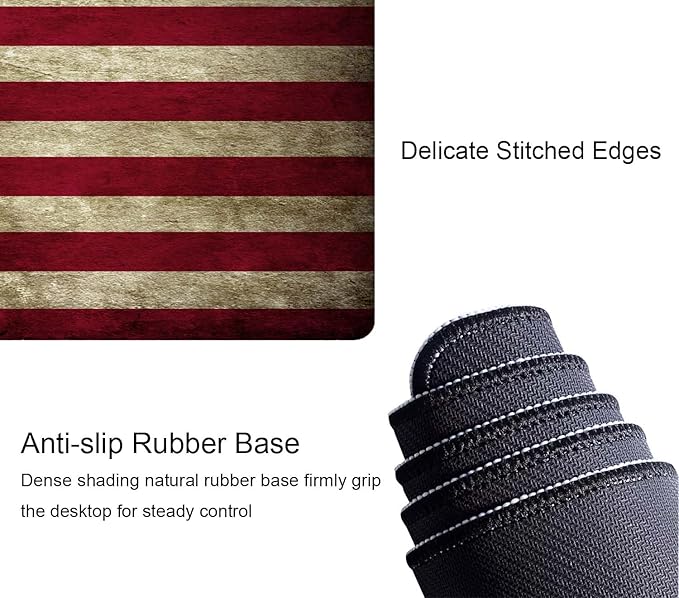 Large Gaming Mouse Pad with Stitched Edges, Vintage American Patriotic US Flgas Desk Mat, Extended XL Keyboard Pad, Non-Slip Rubber Base Desk Pad for Keyboard and Mouse, 31.5X11.8 inch
