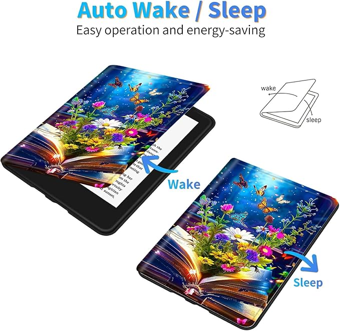 for Amazon Kindle Fire HD 8 & HD 8 Plus(12th/10th Generation, 2024/2022/2020 Release) 8" Tablet Case, Slim Kickstand Stand Leather Smart Cover with Auto Wake/Sleep, Book Flower