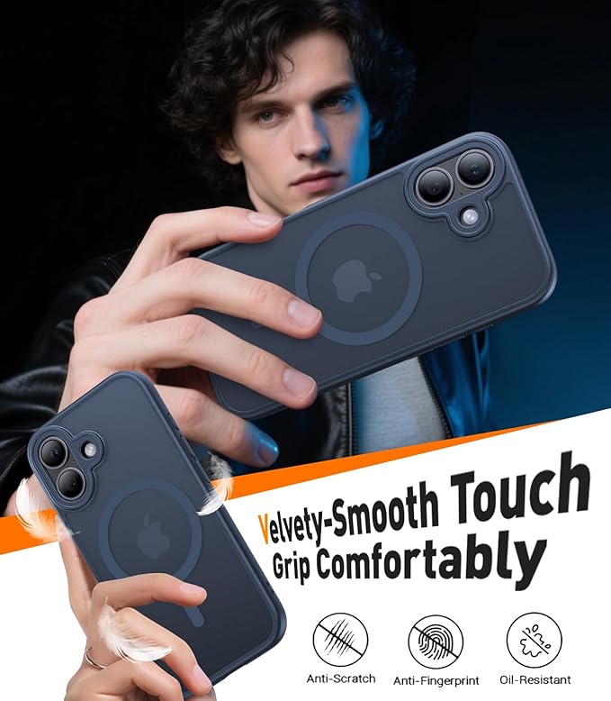 Magnetic for iPhone 17 Case,[Anti-Slip][Compatible with MagSafe][Military Grade Drop Protection] Shockproof Protective Translucent Matte Phone Case for iPhone 17 Case,Midnight Blue