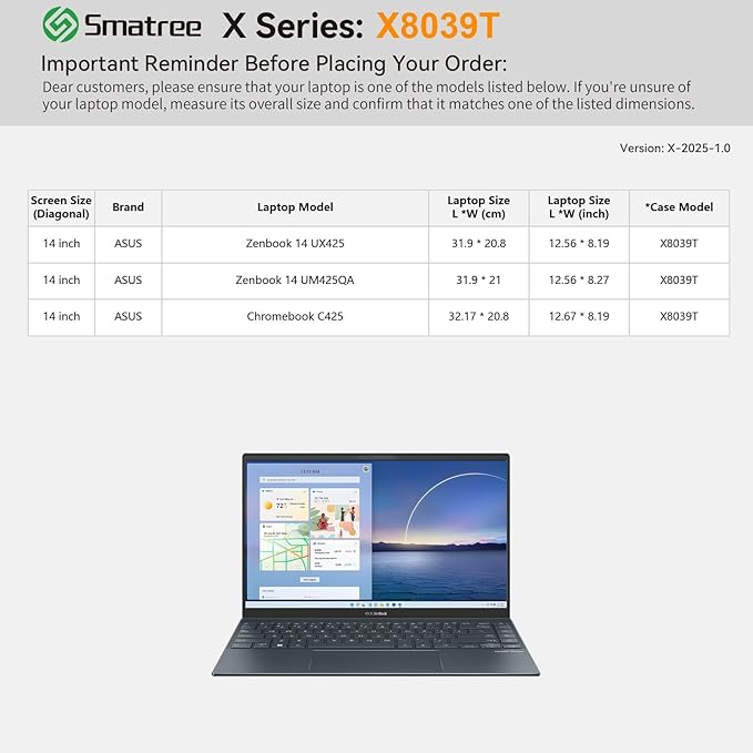 Smatree Hard EVA Protective Sleeve Compatible for 14 inch ASUS Chromebook C425/Plus C425, for Zenbook 14 UM425QA/UX425, Waterproof and Anti-Shock Sleeve Case, Green (X8039TG)