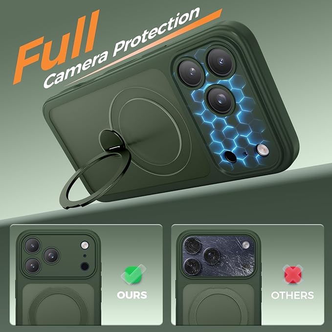 for iPhone 17 Pro Max Case [ 360° Spin Magnetic Stand] [Full Camera Protection] Compatible with Magsafe, 15FT Military-Grade Protection, Translucent Anti-Slip Phone Case 6.9'', Deep Green
