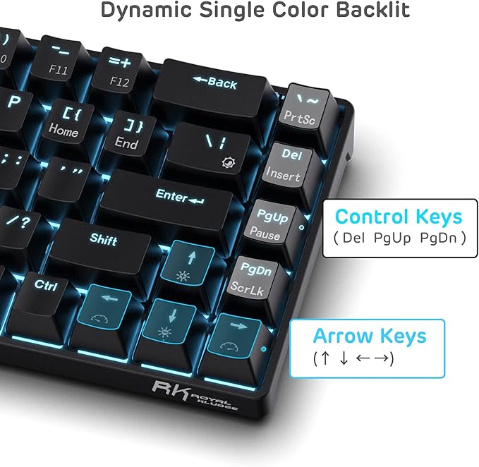 RK ROYAL KLUDGE RK68 Wireless Hot Swappable 65% Mechanical Keyboard, 68 Keys Compact BT5.0 Gaming Keyboard with Stand-Alone Arrow/Control Keys, Black, Quiet Red Switch