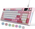 98-Key Wired Keyboard, RGB Backlit Gaming Keyboard with Volume Knob & Side Light Bar, 8 Lighting Modes & 7 Color Changes, Plug and Play USB Keyboard for PC/Mac,Laptop Pink