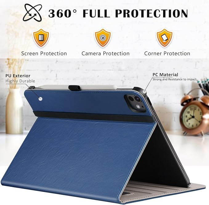 ZtotopCases for iPad Pro 12.9 6th/5th/4th/3rd Generation Case 2022/2021/2020/2018, Premium PU Leather Folio Cover, Auto Wake/Sleep, Multi Viewing Angles, Supports Pencil Pro and Touch ID, Blue