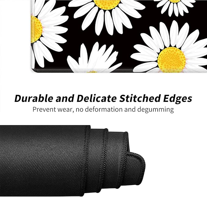 Desk Pad Mat Large Mouse Pad XL Extended Mousepad Gaming with Cute Daisy 31.5" *11.8" Huge Mouse Pads for Computer Laptop Home Office + Cup Coaster