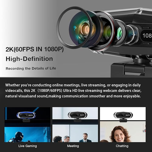 1080P 60FPS Streaming Webcam with Autofocus, Microphone, RGB Light and Tripod, USB Camera for PC/Mac, Plug and Play for Zoom, Skype, YouTube, Online Meetings