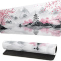 Pagoda Mouse Pad 31.5x11.8 Inch White Full Desk Japanese Mousepad Extended Large Non-Slip Rubber Base Waterproof Big Keyboard Mat with Stitched Edges for Gaming and Office