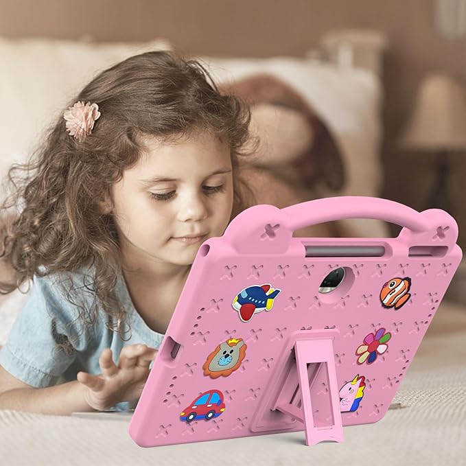 AKABEILA Compatible with Honor Pad 9 2023 12.1 inch Tablet Case, Kids Friendly Universal Lightweight Shockproof Protective Case with Shoulder Strap & Stand Handle & Pen Tray Pink