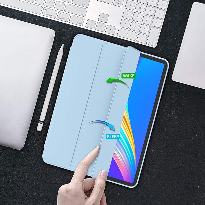 iMieet Case for iPad Pro 11 Inch (M5) 2025 /(M4) 2024 5th Gen, Trifold Stand Smart Cover with Pencil Holder and Soft TPU Back, Auto Wake/Sleep (Sky Blue)
