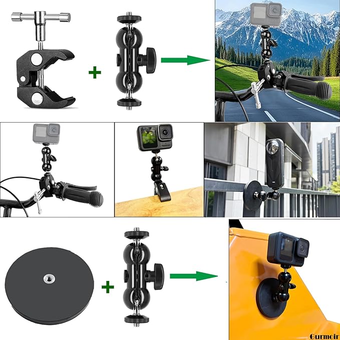 Action Camera Motorcycle Mount Kit with Magnetic Base for Gopro Hero 13 12 11 10 9 8/DJI Osmo Action 6/5 pro/4/Insta360 X5/X4/3/Go Pro Mini/Max/Max 2