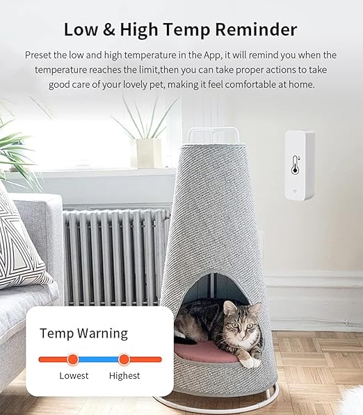 WiFi Temperature Humidity Sensor Smart Hygrometer Thermometer Sensor with APP Remote Monitor and Alert High Precision Indoor Thermometer No Hub Required, Compatible with Alexa Google Assistant