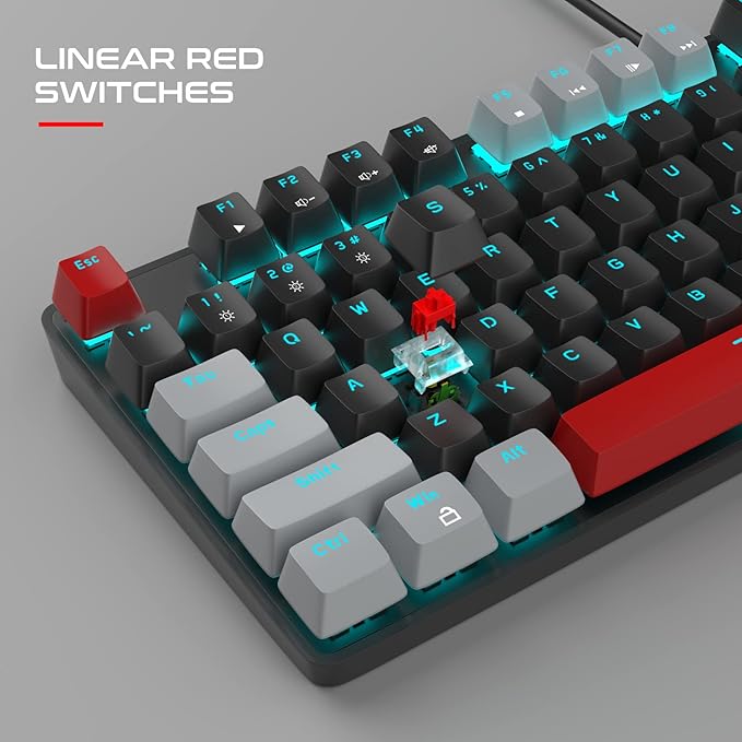 MageGee Mechanical Gaming Keyboard, 104 Keys Blue Backlit Keyboards with Red Switches Double-Shot Keycaps, USB Wired Mechanical Computer Keyboard for Laptop, Desktop, PC Gamers(Gray & Black)