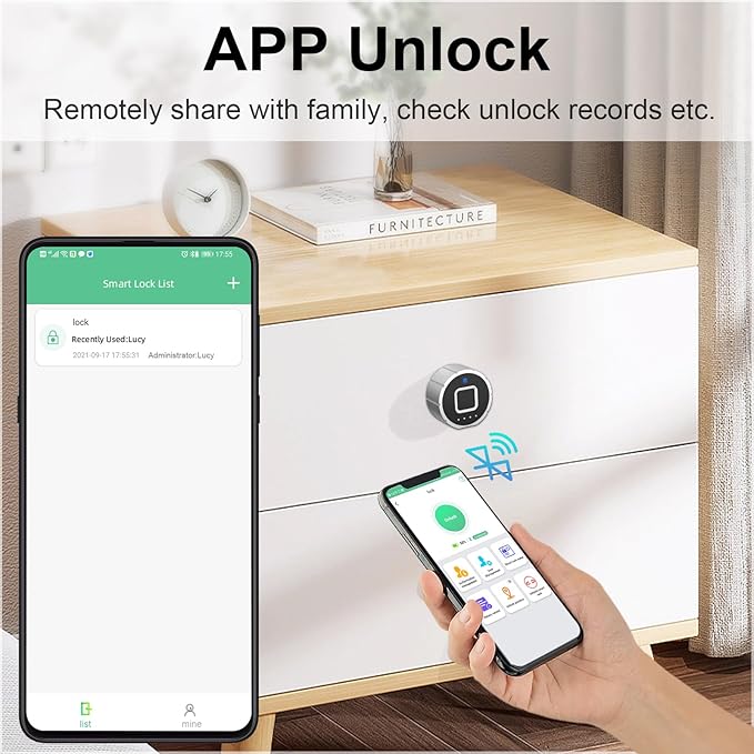 Pothunder Fingerprint Lock, Biometric Cabinet Lock Set - 0.75" (20mm), Bluetooth Access, Digital Keyless for Metal Storage