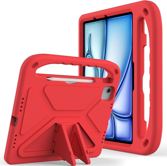 Kids Case for iPad Pro 11 Inch (M5) 2025/ (M4) 2024, with Pencil Holder/Kickstand/Handle Stand Lightweight Cute Soft EVA Shockproof Silicone Anti-Slip Grip Rugged Girls Boys Cover, Black