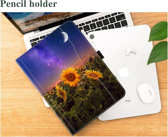 Vimorco Case for iPad (A16) 11th Generation 2025, for iPad 11th/10th Generation Case, Faux Leather Protective Adjustable Cover, Auto Sleep/Wake, Card Pocket with Pencil Holder, Starry Sunflower