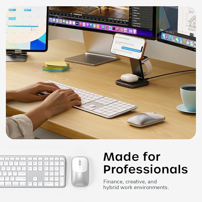 Satechi Wireless Keyboard and Mouse Combo, Slim CEX3 with Multi-Device Bluetooth Pairing and USB-C Receiver Connectivity, Designed for Full-Size Productivity Workspaces, Silver