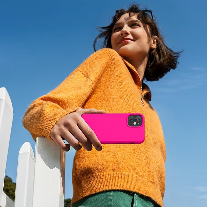 Miracase Compatible with iPhone 12 Case and iPhone 12 Pro Case, Liquid Silicone Gel Rubber Full Body Protection Shockproof Drop Protection Phone Case for iPhone 12/12 Pro 6.1 inch, Hot Pink