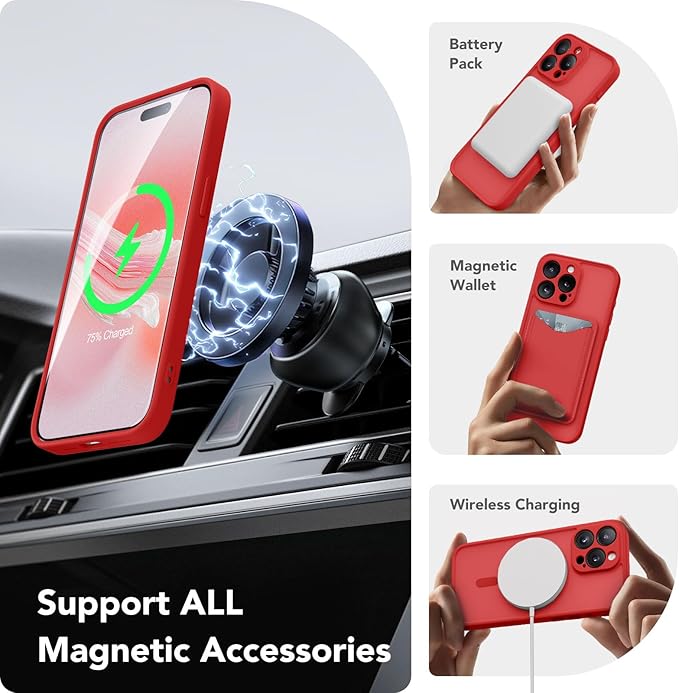 CAPRARO Magnetic for iPhone 15 Pro Case, [Compatible with MagSafe] [Full Camera Protection] Shockproof Protective Slim Translucent Matte Phone Case for iPhone 15 Pro 6.1'', Watermelon Red