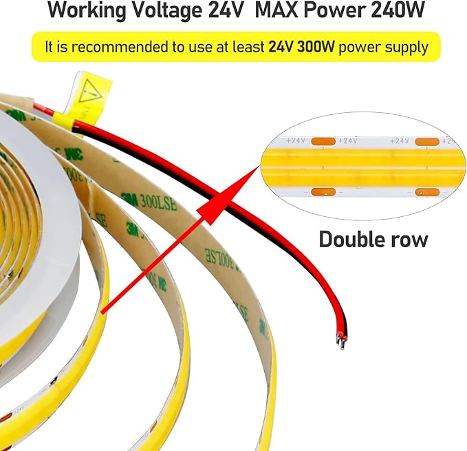 GOMING 32.8ft(10M) 24V Double Row COB LED Strip Light Warm White 3000K 6000LEDs CRI 93+ 20000lm Uniform Glow Dotless IP20 Not Waterproof Flexible LED Tape Lights for DIY Home Decor(No Power Supply)