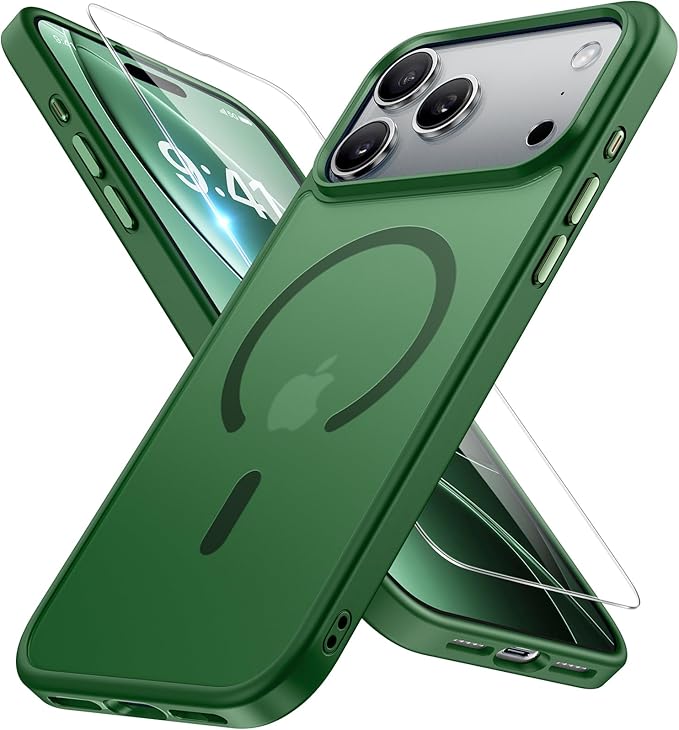 Miracase Magnetic for iPhone 17 Pro Max Case with Screen Protector [Compatible with MagSafe] Slim Thin Phone Case Military-Grade Protected for 17 ProMax Cover Bumper 6.9", Green