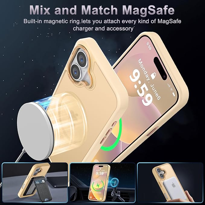 Newfuture Designed for iPhone 16 Case with Magnetic [13 FT Military Drop Protection] [Compatible with Magsafe] Slim Translucent Matte Shockproof with Anti-Fingerprint Phone Case, Creamy Yellow