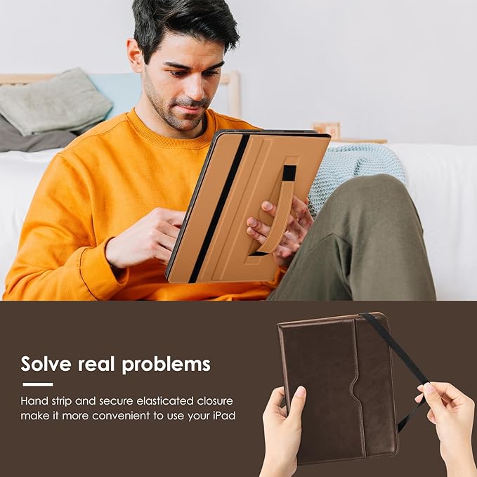 VIKESI Case for iPad Pro 13-inch M5 or M4 Released in 2025 or 2024, Leather Stand Cover with Apple Pencil Holder, Auto Wake/Sleep, Multiple Viewing Angles, Built in Hand Strap & Pocket,Dark Brown