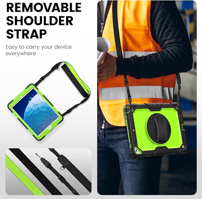 Timecity for iPad Air 3/ Pro 10.5 Inch Case, 360° Rotating Stand, Pencil Holder, Shockproof with Screen Protector & Shoulder Strap - Heavy Duty Protection Case for iPad Air 3rd Gen - Green