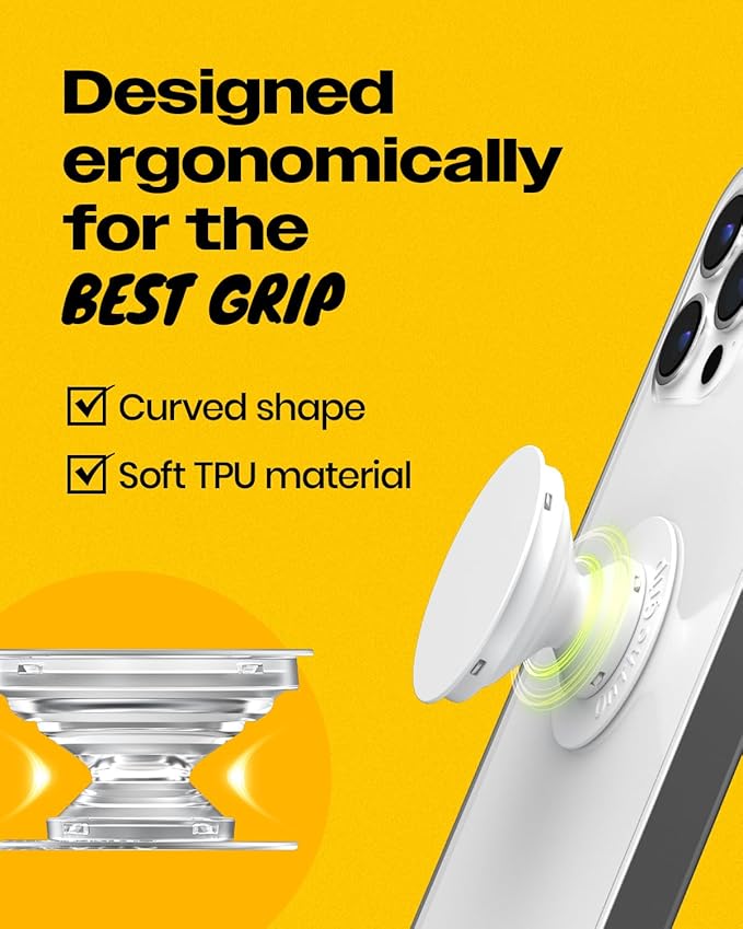 On The Grip Universal Phone Grip & Stand, Genuine Natural Gemstone/Seashell, Strong Adhesive Finger Holder, Collapsible Socket for iPhone, Samsung Galaxy, Kindle and Tablets (Black Fresh Water)