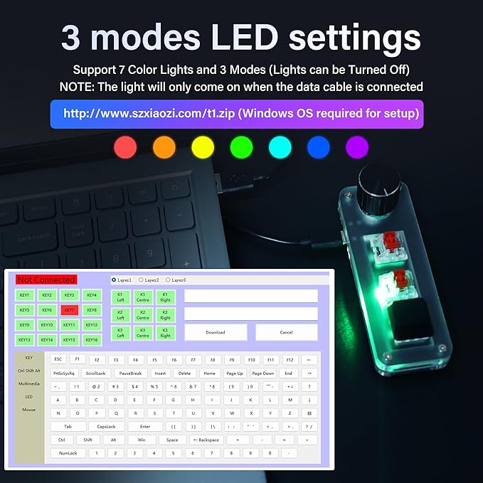 SinLoon Mini Programmable Mechanical Keyboard with 3 Keys & 1 Control Knob for Macro Shortcuts | PC Setup for Multi-Device Use | Portable, Hot-Swappable Macro Keyboard for Gaming, Office, Bea