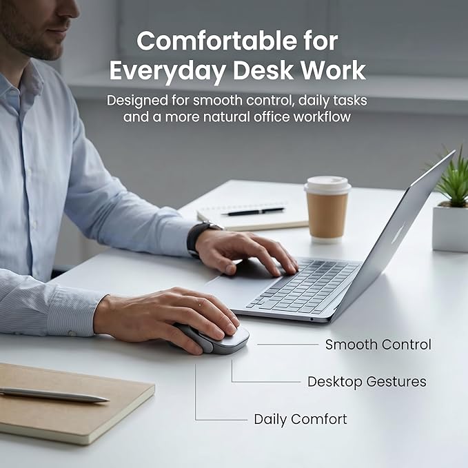 Wireless Productivity Mouse for Meetings & Presentations, Detachable Air Mouse with Recording, Transcription & Meeting Summaries, Bluetooth Computer Mouse for Desk Work & Follow-Up, Silver