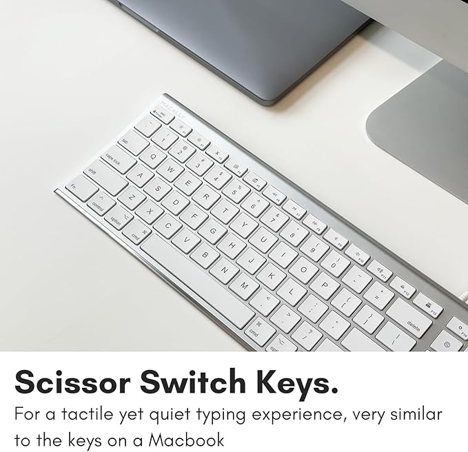 Macally Ultra Slim USB Wired Computer Keyboard - Compatible Apple Keyboard or Windows - Full Size with 20 Mac Keyboard Keys -with Numeric Keypad - Silver Aluminum Finish