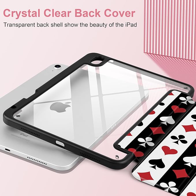 Case for iPad Air 13 inch 2026 M4 2025 M3 2024 M2 Release Slim Shockproof Cute Printed Cover with Clear Back TPU Edge Pencil Holder Trifold Stand Auto Wake Sleep, Suit of Playing Card