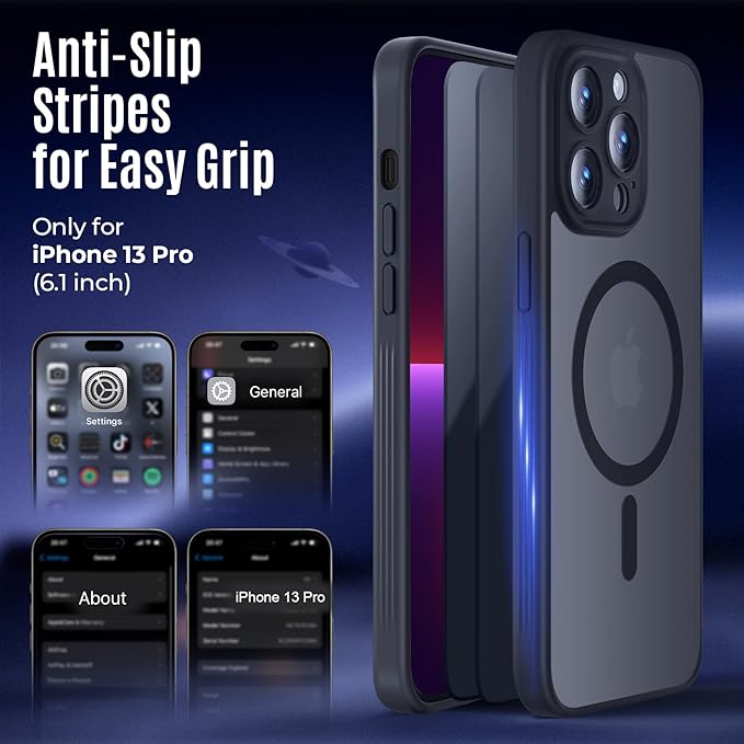 Symcele Designed for iPhone 13 Pro Case, Compatible with MagSafe, with Privacy Screen Protectors X2, [Camera Protection] [15FT Military Drop Protection] Shockproof Phone Case, 6.1", Black