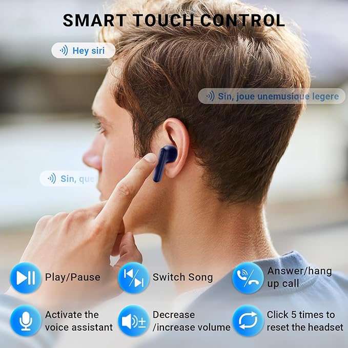 Wireless Earbuds, Bluetooth 5.4 Headphones with 42H Ultralight Ear Buds, Bluetooth Earbuds with 4 ENC Noise Cancelling Mics, HiFi Deep Bass Dual LED Display USB-C, IPX6 Waterproof Earphones Blue