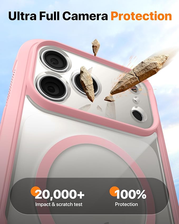 Diaclara Magnetic Designed for iPhone 17 Pro Max Case Full Body Bumper,[Compatible with MagSafe] Military Drop Proof Cover with Built-in Touch Sensitive Anti-Scratch Screen Protector,Pink