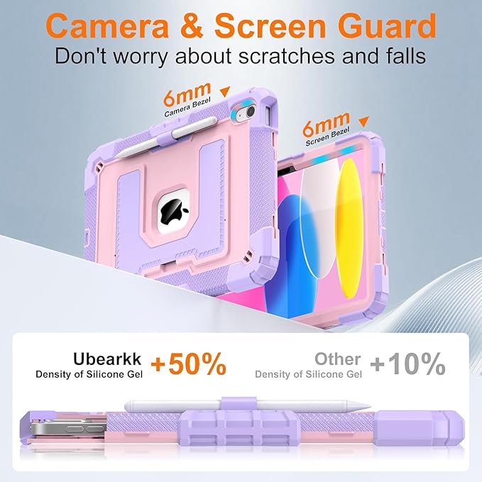 DreamerX Case for iPad A16 11th Generation 11 inch 2025 for Girls Kids, iPad 10th Gen 10.9 inch 2022 Girly Women Cute Silicone Protective Cover with Stand/Shoulder Strap/Pencil Holder Purple Rose Gold