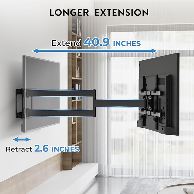 BONTEC Corner TV Wall Mount with Extra Long 40.9” Extension Arm for 32–75 Inch TVs, Holds Up to 132 lbs, Full Motion Dual Arm TV Bracket with Tilt, Swivel, Level Adjustment, Max VESA 600×400mm