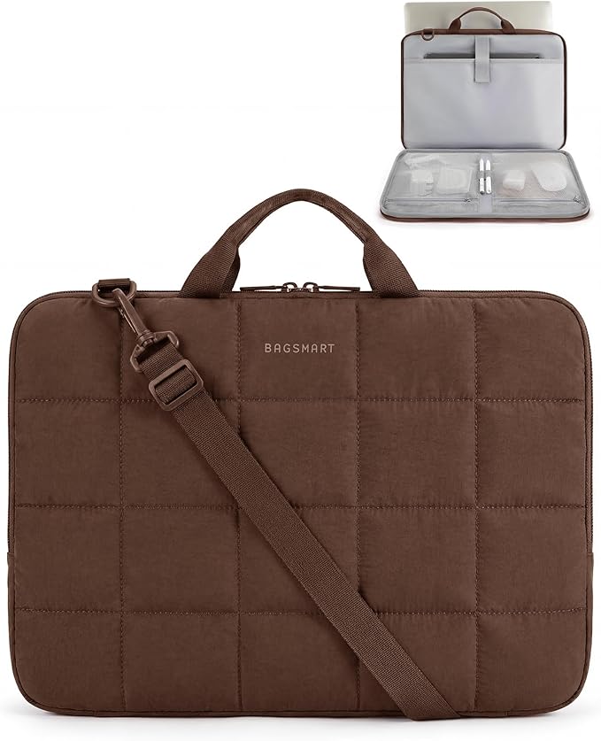 BAGSMART Laptop Case with Handle, Puffy Laptop Sleeve Bag for Women, MacBook Case for Dell, HP, Lenovo, MacBook Air/Pro, 15-15.6 inch, Coffee Brown