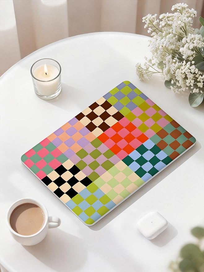 Seorsok Compatible with MacBook Pro 13 inch Case M2 2023,2022,2021-2016 A2338 M1 A2251 A2289 A2159 A1989 A1708 A1706,Cute Color Grids Plastic Hard Shell Case with Keyboard Cover,Retro Checkered